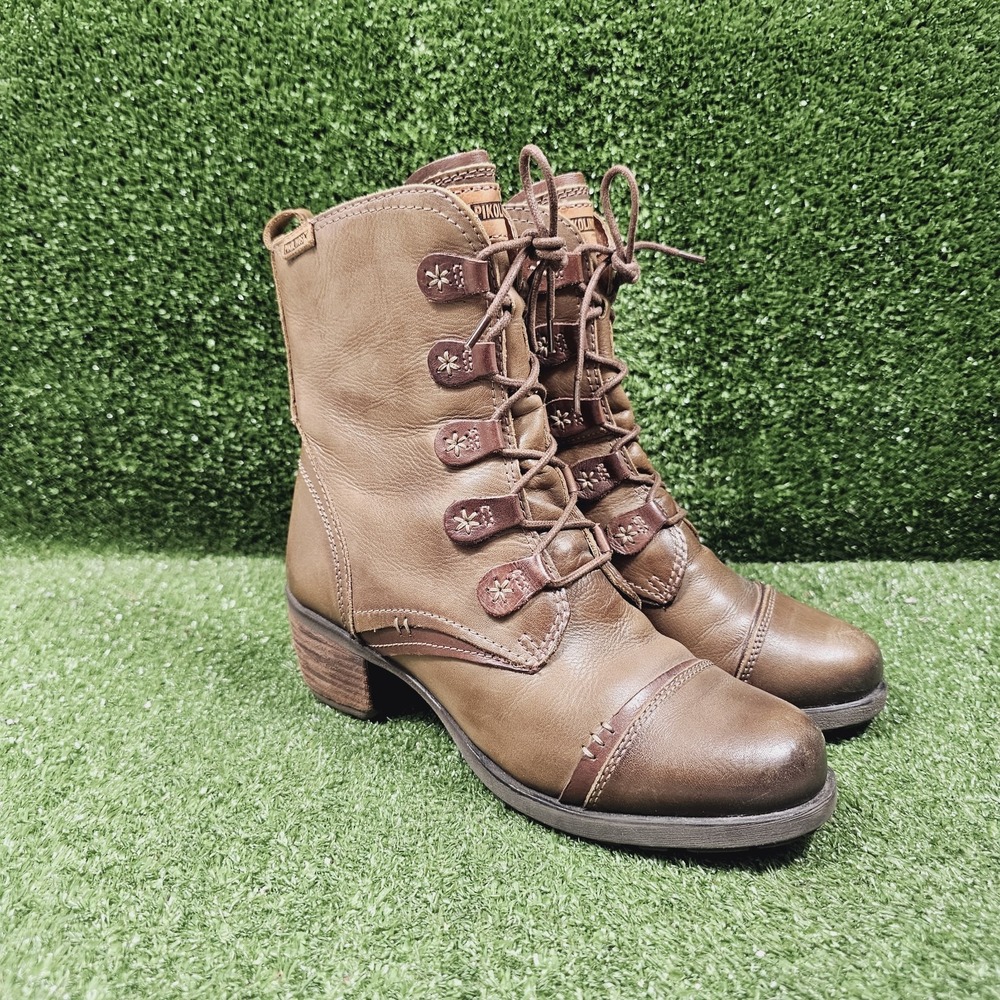 Pikolinos Le Mans Brown Leather Lace Up Tall Ankle Comfort Boots Womens 37 US 7